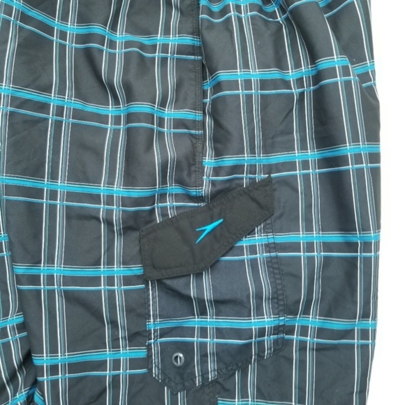 Speedo Mens Blue Black Plaid Swim Trunks - Picture 4 of 6